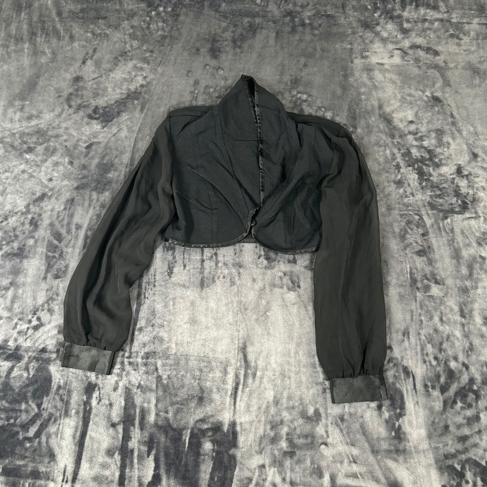 Dawn Joy Fashions Bolero Jacket Womens 7/8 Black Sheer Sleeve Vintage Cropped